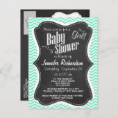 ヴィンテージシャルボード; Aquamarine Chevron;ジグザグ インビテーションポストカード (正面/裏面)