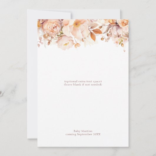 ヴィンテージシャワーにおける白色フローラ秋ベビー 招待状 (裏面)