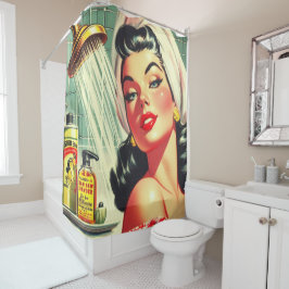 ヴィンテージシャワーピンアップ シャワーカーテン