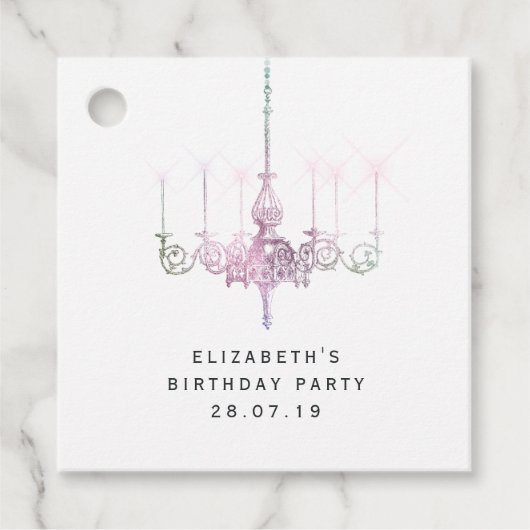 ヴィンテージシャンデリアとタフフェイクトホワイトレザー フェイバータグ (正面)