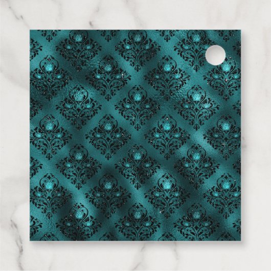 ヴィンテージシャンデリアとティール（緑がかった色）バラダマスク フェイバータグ (裏面)