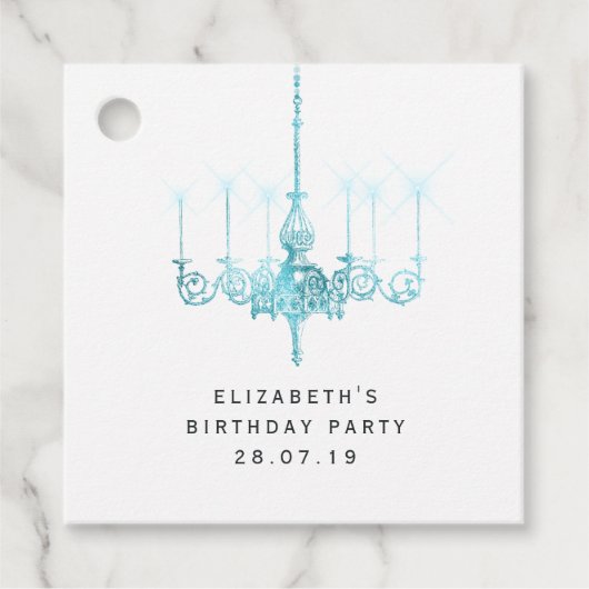 ヴィンテージシャンデリアとティール（緑がかった色）バラダマスク フェイバータグ (正面)