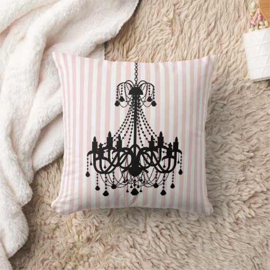 ヴィンテージシャンデリアとピンクストライプ色のパターン クッション (ブランケット)