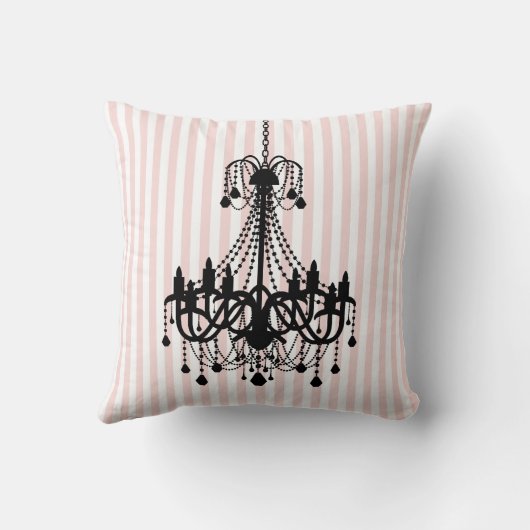 ヴィンテージシャンデリアとピンクストライプ色のパターン クッション (裏面)