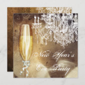 ヴィンテージシャンデリアシャンパンニューイヤーイブパーティー 招待状 (正面/裏面)