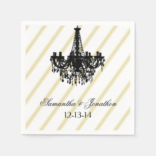 ヴィンテージシャンデリアブラックと金ゴールド スタンダードカクテルナプキン (正面)