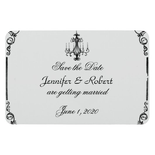 ヴィンテージシャンデリア結婚式の日付を保存 マグネット (横)