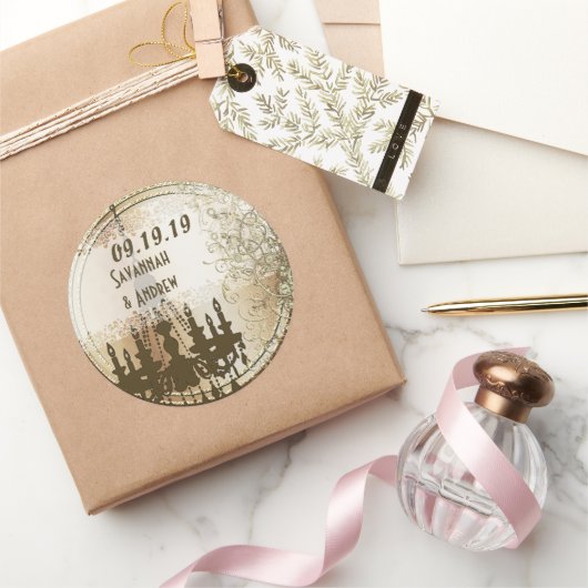 ヴィンテージシャンデリア結婚金ゴールドシール ラウンドシール (ギフト)