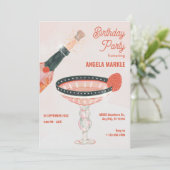 ヴィンテージシャンパングラスとボトル誕生日パーティー 招待状 (スタンド正面)