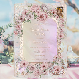 ヴィンテージシャンパンピオニーブライダルシャワーティーパーティー 箔招待状