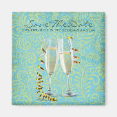 ヴィンテージシャンパンフルートティール（緑がかった色）金ゴールドダマスウェディング マグネット (正面)