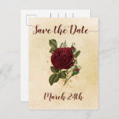 ヴィンテージシャンパンブルガンディレッドローズザデイト 案内ポストカード (正面/裏面)