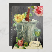 ヴィンテージシャンパンローズブラックボードバースデーパーティー 招待状 (正面/裏面)