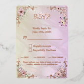 ヴィンテージシャンパン結婚牡丹フォイルRSVPカード 箔招待状 (正面)