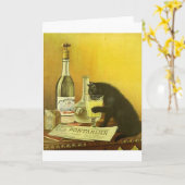 ヴィンテージシャンパン飲むブラックキャットノートカード カード (黄色い花)