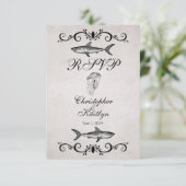 ヴィンテージシャークとクラゲの結婚式RSVPカード 出欠カード (スタンド正面)