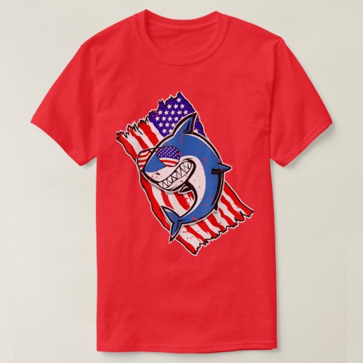 ヴィンテージシャークアメリカ米国国旗おもしろいの愛国心4t tシャツ (デザイン正面)