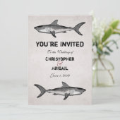 ヴィンテージシャークカップル目的地ビーチ結婚式 招待状 (スタンド正面)