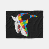 ヴィンテージシャークパズル自閉症キッズアワレ フリースブランケット (正面(横))