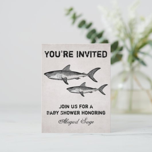 ヴィンテージシャーク海ベビーシャワービーチ招待状 招待状 (スタンド正面)