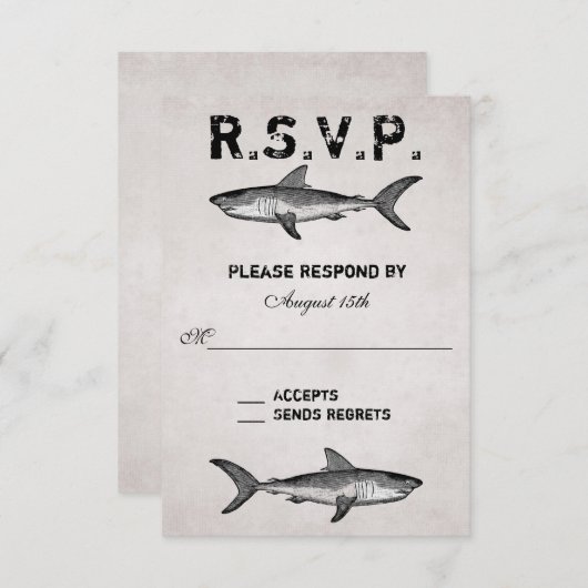 ヴィンテージシャーク~海ビーチ結婚式RSVP 出欠カード (正面/裏面)