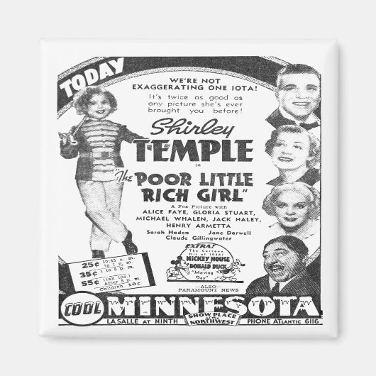 ヴィンテージシャーリーテンプルフィルム広告冷蔵庫用マグネット マグネット (正面)