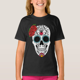ヴィンテージシュガースカルレッドローズ Tシャツ
