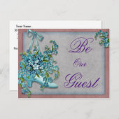 ヴィンテージシューブルーフラワーリボンを保存 案内ポストカード (正面/裏面)