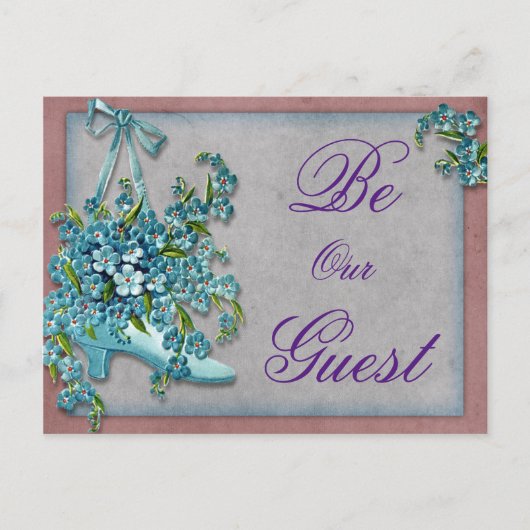 ヴィンテージシューブルーフラワーリボンを保存 案内ポストカード (正面)