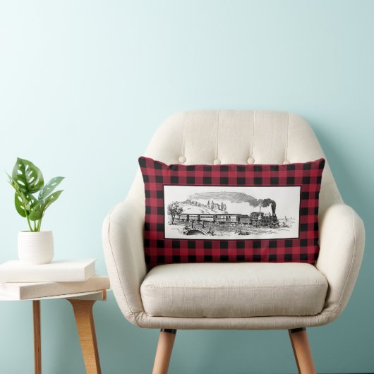 ヴィンテージシュームトレイン赤バッファロープレイド ランバークッション (椅子)