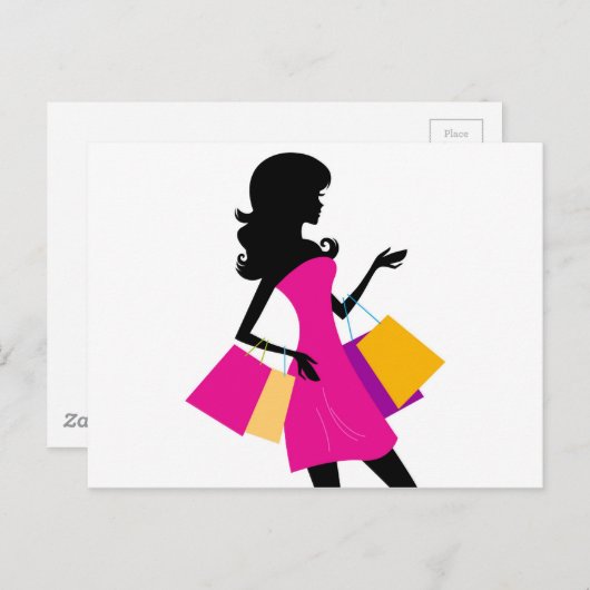 ヴィンテージショッピングの女の子とバッグ ポストカード (正面/裏面)