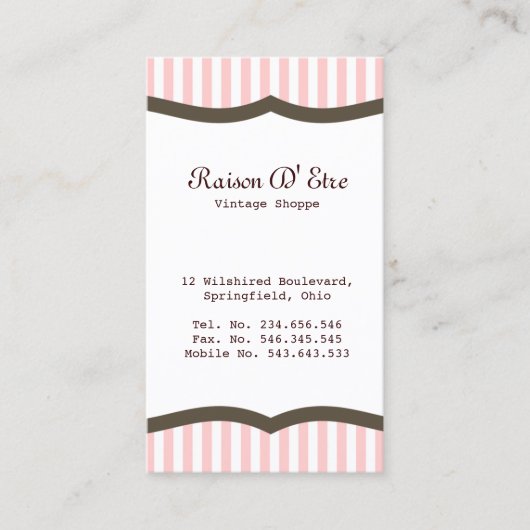 ヴィンテージショップピンクストライプ 名刺 (正面)