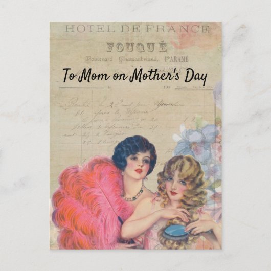 ヴィンテージショーガールズホテルフランスフラワーズフェザー ポストカード (正面)