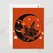 ヴィンテージシルエットウィッチキャットアンドムーン ポストカード (正面/裏面)