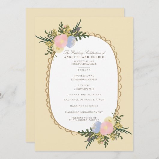 ヴィンテージシルエットフローラ結婚式 プログラムカード プログラム (正面/裏面)