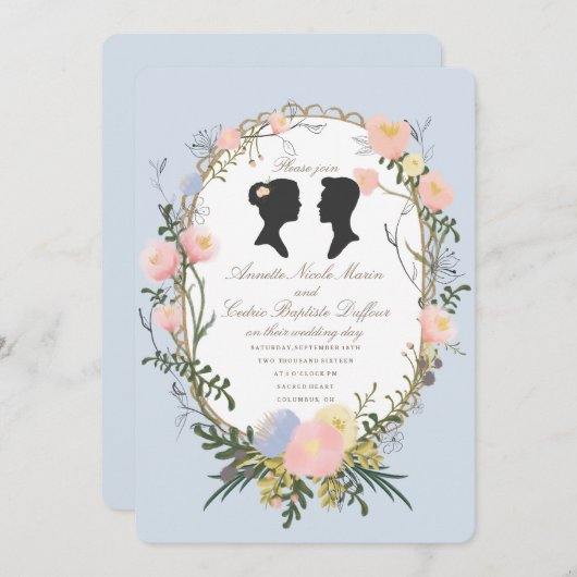 ヴィンテージシルエット春結婚フローラ 招待状 (正面/裏面)
