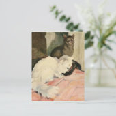 ヴィンテージシルキーブラックキャット&フワフワ白猫 案内ポストカード (スタンド正面)