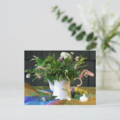 ヴィンテージシルクスカーフフローラスチルライフポストカード ポストカード (スタンド正面)