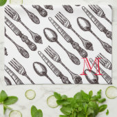 ヴィンテージシルバクラシックウェアグルメイニシャル キッチンタオル (折り畳み)