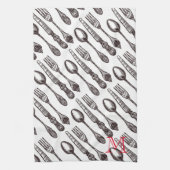 ヴィンテージシルバクラシックウェアグルメイニシャル キッチンタオル (縦)