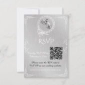 ヴィンテージシルバーおよびホワイト装飾縁どRSVP 出欠カード (正面)
