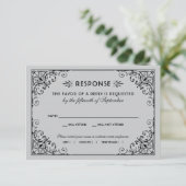 ヴィンテージシルバーとブラックアールデコ結婚ズ 出欠カード (スタンド正面)