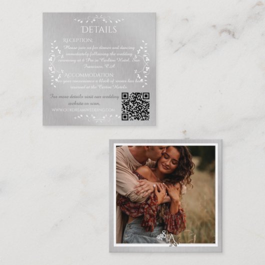 ヴィンテージシルバーとホワイトパーソナライズされたズ結婚 エンクロージャーカード (正面/裏面)