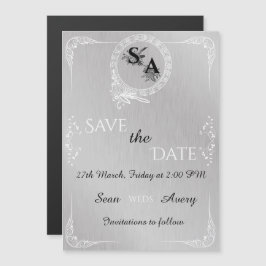 ヴィンテージシルバーとホワイト縁どア結婚ファッショ マグネット招待状