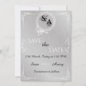 ヴィンテージシルバーとホワイト縁どア結婚ファッショ 案内状 (正面)