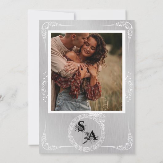 ヴィンテージシルバーとホワイト縁どア結婚ファッショ 案内状 (裏面)