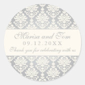 ヴィンテージシルバーアイボリーダマスクウェディングモノグラム ラウンドシール (正面)