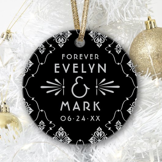 ヴィンテージシルバーアールデコ結婚のモノグラム写真 オーナメント