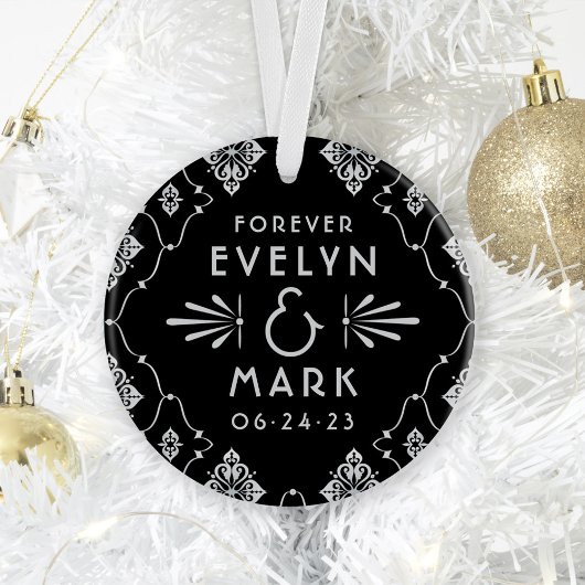 ヴィンテージシルバーアールデコ結婚のモノグラム写真 オーナメント