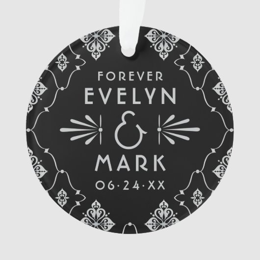 ヴィンテージシルバーアールデコ結婚のモノグラム写真 オーナメント (正面)